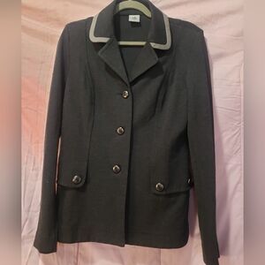 Gorgeous Cabi Womens Blazer Gray Tipped Crew Ponte Stretch Riding Jacket Size Sm